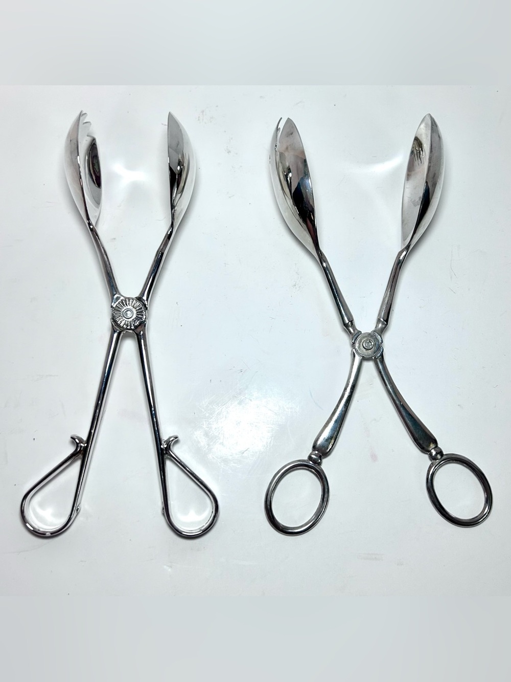 Silver Plated Salad Tongs Scissor Style Zinc Silver Plate Set of Two